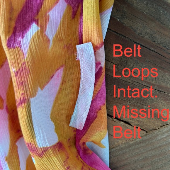 Fashion Pink Orange Abstract Print Button Down Ruffle Hem Mini Shirt Dress M NEW - Picture 12 of 12